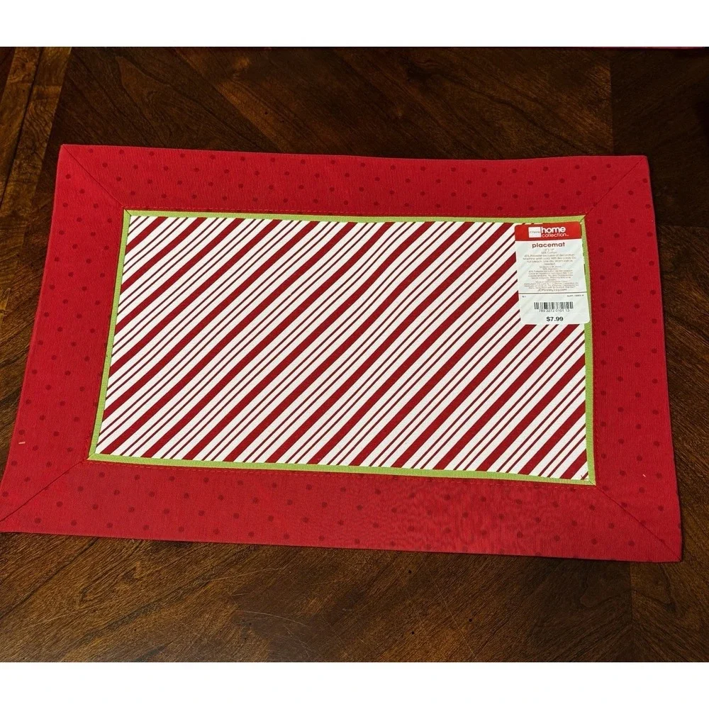 Set 6 JCPenny Christmas Placemats Reversible Red White Candy Cane Stripe Festiva